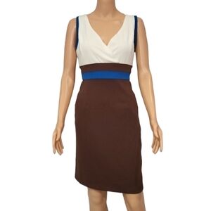 Jonathan Martin Women's sleeveless V-neck dress Brown cream and Turquoise Sz 8 M